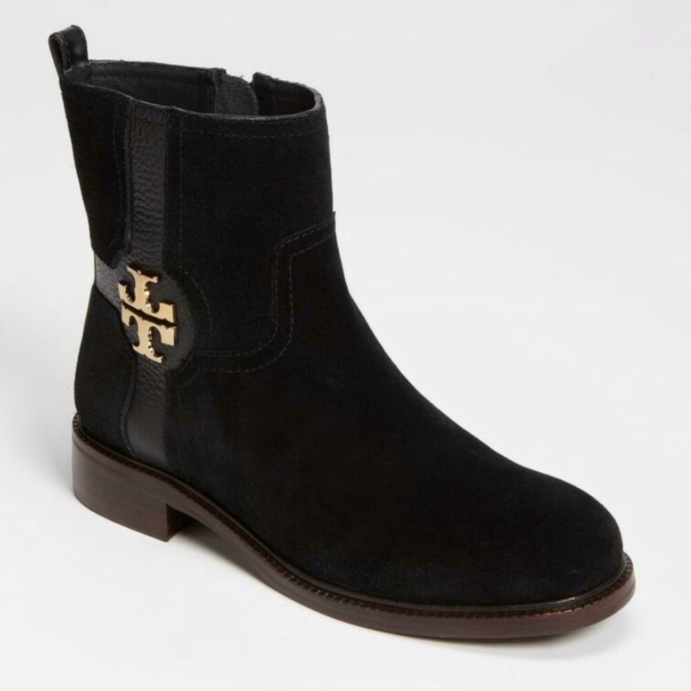 TORY BURCH Alaina Ankle Boots/Booties. Black Suede 5451. Beautiful Black Leather